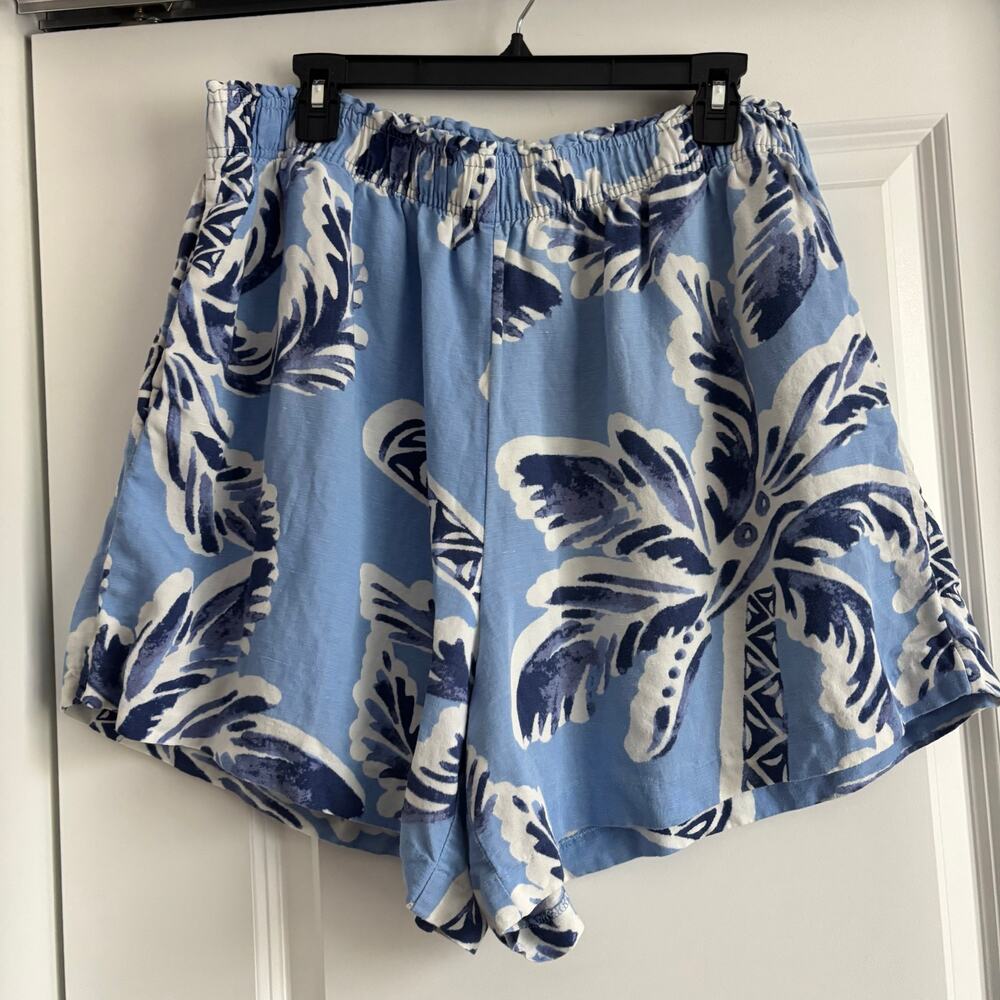 H&M Linen Blend Pull On Shorts Blue XXL Beachy Plus Size Comfy Summer